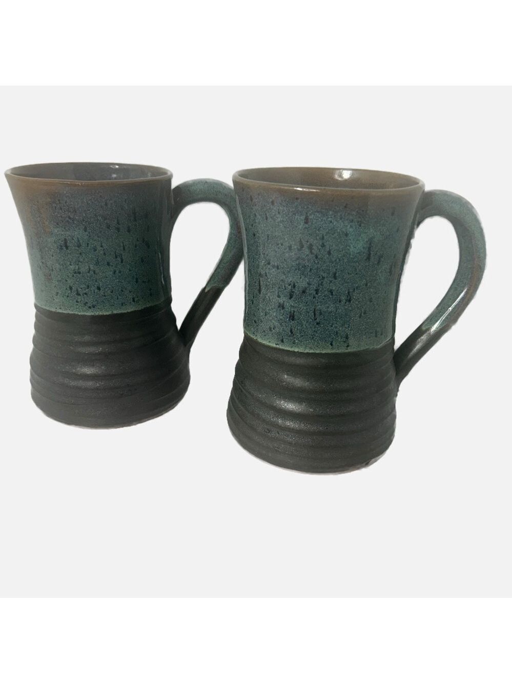 Art Studio Pottery Ceramic Blue and Brown Mugs Set of 2